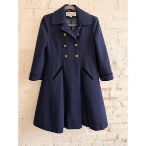 Vintage Young Gallery Navy Wool Military Coat Women’s Size 8 Double Breasted